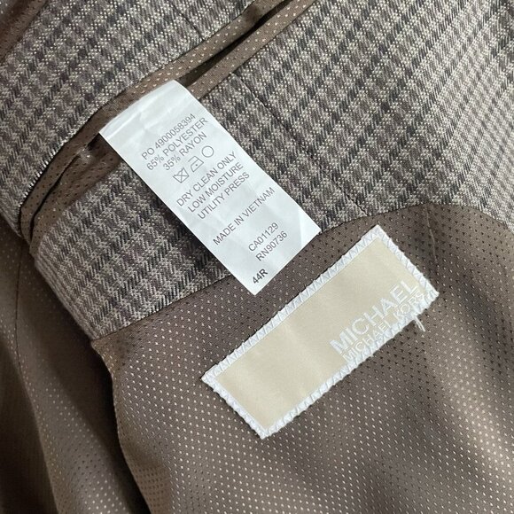 Michael Kors Men 44R Brown Houndstooth 2-Button Single Breast Blazer Sportcoat - Picture 12 of 12